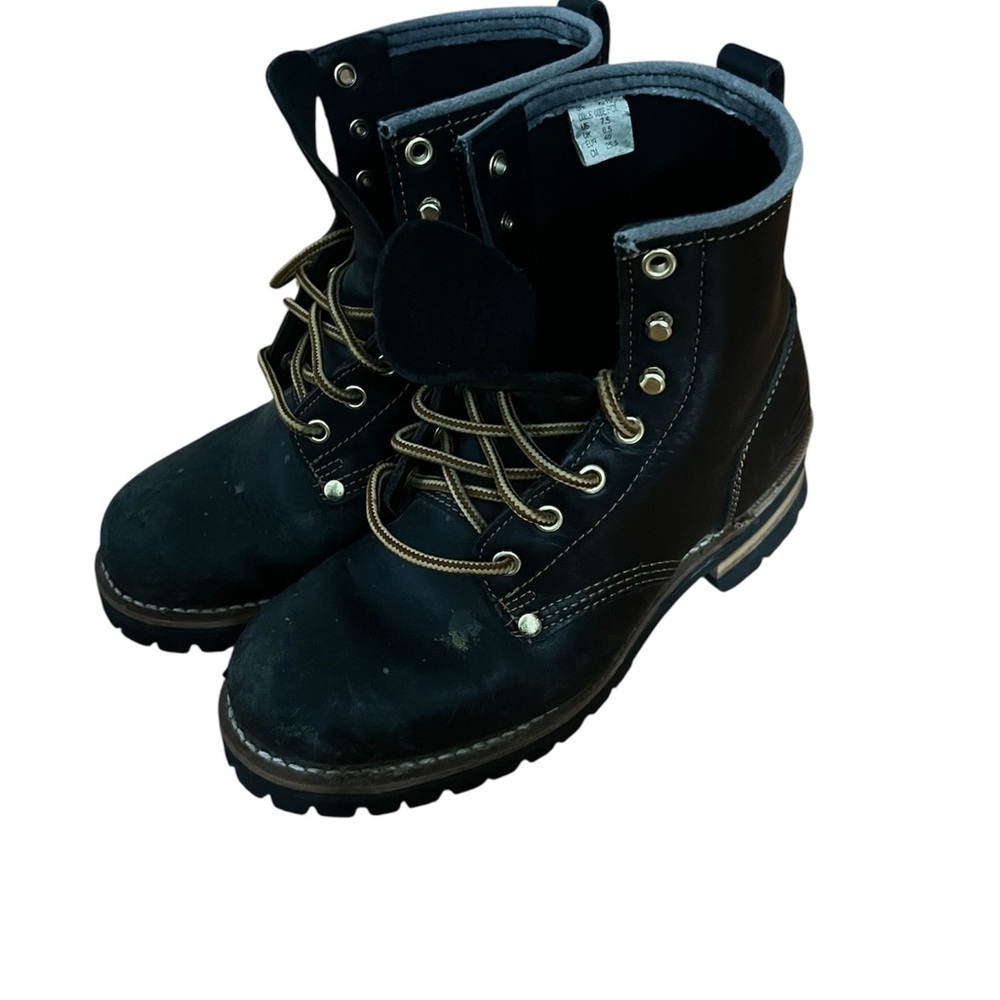 Skechers Black Work-Style Lace-Up Boots with Brown Laces